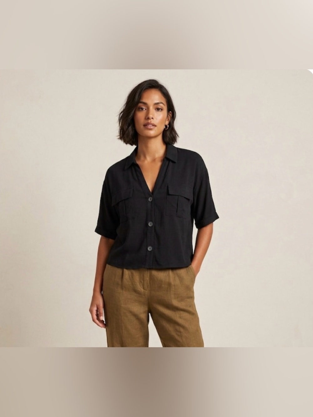Moa Moa Black Cropped Button-Up Shirt